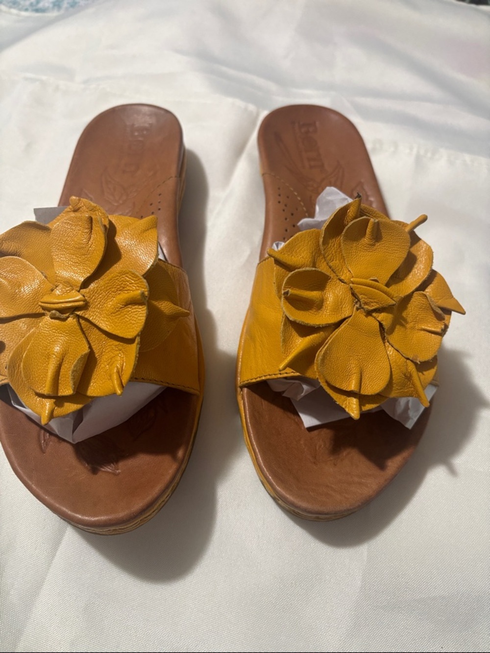 Born Yellow Floral Leather Slide Mules